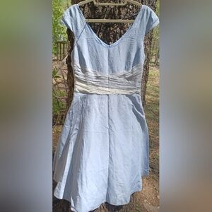 J. Peterman Light Blue Dress with White Accents